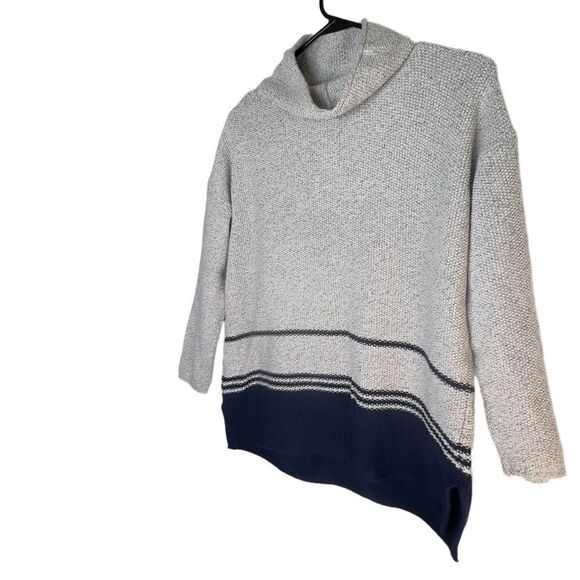 J. Jill Gray & Navy Striped Soft Oversized Cowl Neck Tunic Sweater Sz S - Picture 11 of 15